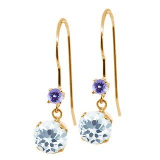 1.06 Ct Round Sky Blue Aquamarine Blue Tanzanite 14K Yellow Gold Earrings Jewelry