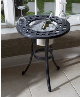 Alfresco Home Cast Aluminum Weave 21 in. Round Beverage Side Table with Stainless Steel Bowl   Antique Fern   Patio Tables