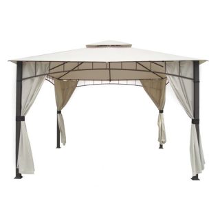 10 ft. x 12 ft. Square Column Two Tier Gazebo With Faux Privacy Screen and Insect Screen   Canopies