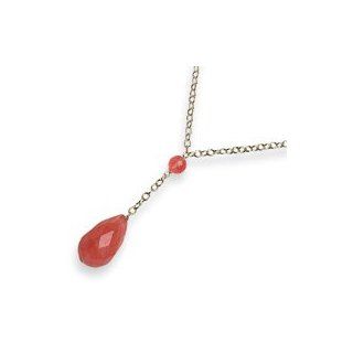 16 inch Sterling Silver Cherry Quartz Teardrop Necklace Jewelry