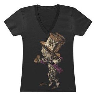 Impact Alice in Wonderland hatter Women's V neck tshirt Black XXL Movie And Tv Fan T Shirts Clothing