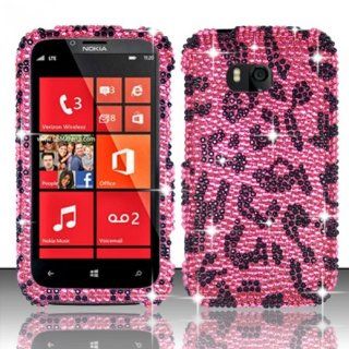 For Nokia Lumia 822 (Verizon) Full Diamond Design Cover   Pink Leopard FPD Cell Phones & Accessories