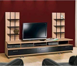 Nexera Eclipse Biscotti and Black Entertainment Center with 2 Piers   Entertainment Centers