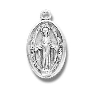 Sterling Silver Medal Small Oval Miraculous Medal Mother of God St. Maryulous with 18" Stainless Chain Jewelry