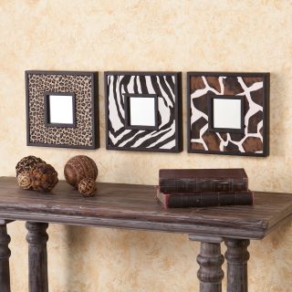 Maasai Market Faux Leather Animal Print Wall Mirrors   10W x 10H in. each   Set of 3   Wall Mirrors