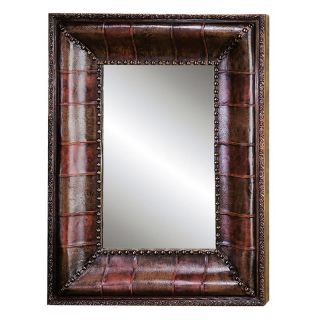 Rectangular Wood and Leather Wall Mirror   31W x 40H in.   Wall Mirrors