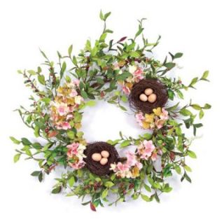 22 in. Hydrangea and Berry with Nest Polyester Wreath   Wreaths
