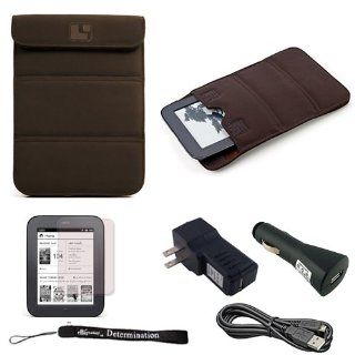 Brown Nubuck Cover Sleeve Carrying Case can easily be converted to a stand For Barnes & Noble NOOK Simple Touch eBook Reader BNRV300 (Nook 2nd Generation Release 2011 Model )+ a Black Home Usb Charger + a Black Car Usb Charger + a Black USB data cable 