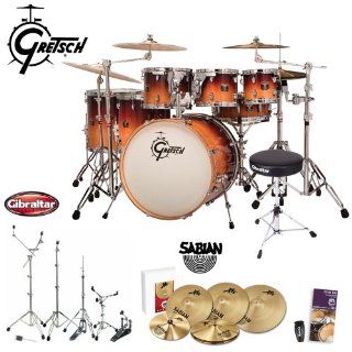 Gretsch CMT E826P MOF Catalina Maple Mocha Fade 7 Pc Shell Pack with Drum Set Guide, Shaker, Drum Throne, Hardware & Cymbals Musical Instruments