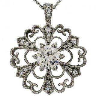 Antique Filigree Diamond Pendant With One Ct White Sapphire Center In 18K White Gold Vintage Diamond Sapphire Pendant Da'Carli Jewelry