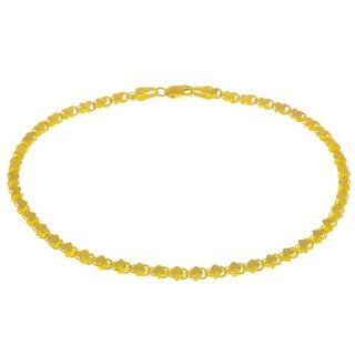 14 Karat Yellow Gold Mirror Heart Anklet Heart Bracelet Jewelry