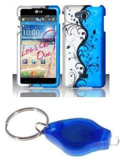Black Midnight Vines on Blue and Silver Design Shield Case + Atom LED Keychain Light for LG Spirit 4G MS870 Cell Phones & Accessories