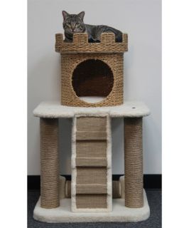 PetPals Group 24 x 24 x 39 in. Sand Castle Cat Condo with Nest Crown & Ladder & Scratching Post