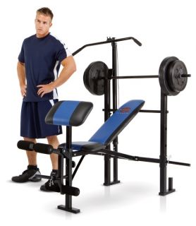 Marcy Classic Weight Bench with Lat and Arm Curl PLUS 120 lb. Weight Set   Home Gyms