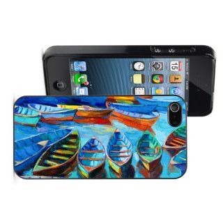 Apple iPhone 4 4S 4G Black 4B809 Hard Back Case Cover Color Oil Painting Boats in Sea Cell Phones & Accessories