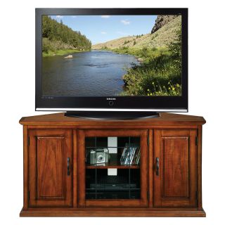 Leick Riley Holliday 50 in. Corner TV Console with Leaded Glass Doors   Burnished Oak   TV Stands