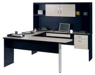 Bestar Inspace U Shaped Desk with Hutch Black and Granite   Computer Desks