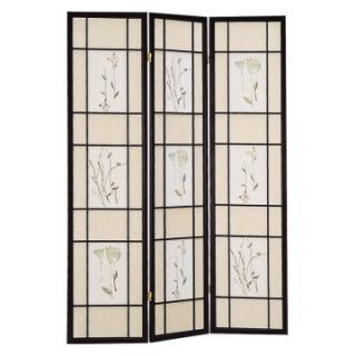 Black 3 Panel Screen with Floral Print   Room Dividers