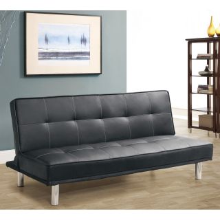 Benj Black Leather Convertible Sofa   Futons