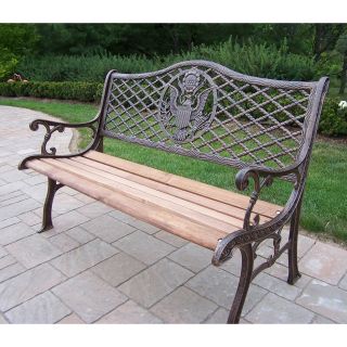 Oakland Living American Eagle Cast Iron and Wood Bench in Antique Bronze Finish   Outdoor Benches