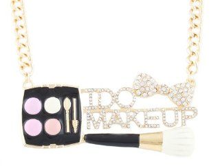 Gold Iced Out I Do Makeup with Brush & Kit Pendant with a 23 Inch Adjustable Necklace Jewelry