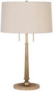 Robert Abbey 814 Rico Espinet Churchill   Two Light Table Lamp, Aged Brass/Travertine Stone Finish with Taupe Dupoini Fabric Shade    