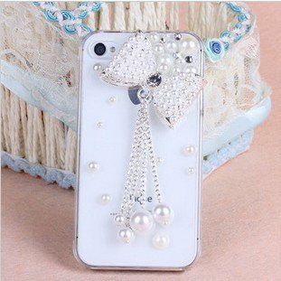 3D Pearl Bow With Tassel Crystal Case for AT&T Verizon Sprint Apple iPhone 4/4S Clear Cell Phones & Accessories