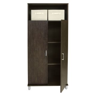 Ameriwood Double Door Pantry Cabinet with Storage Bins   Walnut   Pantry Cabinets