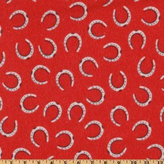 44'' Wide Buck A Roo Round Up Flannel Horseshoes Red Fabric By The Yard