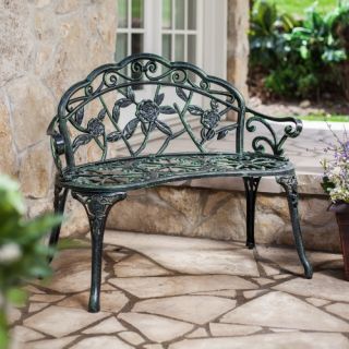 Rose Cast Aluminum Curved Loveseat Bench   Outdoor Benches