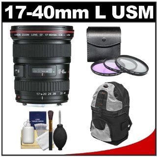 Canon EF 17 40mm f/4 L USM Zoom Lens with Backpack + 3 (UV/FLD/CPL) Filters + Cleaning Kit for Canon EOS 60D, 7D, 5D Mark II III, Rebel T3, T3i, T4i Digital SLR Cameras  Camera Lenses  Camera & Photo