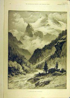 1891 Switzerland Wetterhorn Mountain View Print  