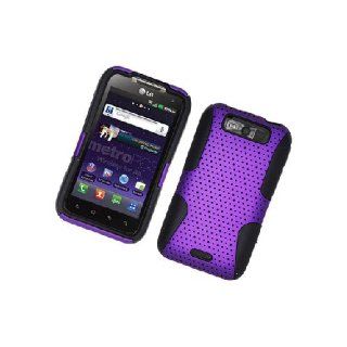 LG Connect 4G MS840 Viper LS840 Black Purple Mesh Hard Soft Gel Dual Layer Cover Case Cell Phones & Accessories