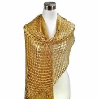 Luxury Divas Gold Simple Net Weave Metallic Shimmer Shawl Scarf Wrap