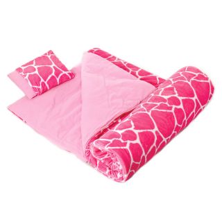Wildkin Pink Giraffe Plush Sleeping Bag   Kids Sleeping Bags