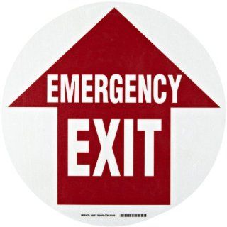 Brady 49067 17" Diameter B 819 Vinyl, Red on White Floor Safety Sign, Legend "Emergency Exit" (with Picto) Industrial Warning Signs