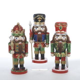 Chubby King And Soldiers Nutcracker With Glitter Set Of 3   Decorative Christmas Nutcrackers