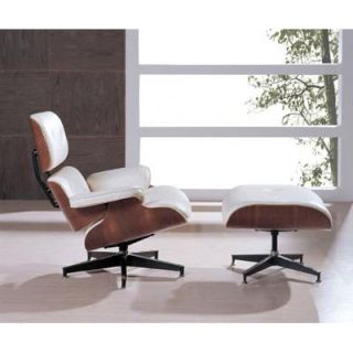 Lounge Chair & Ottoman by Kirch   White   Leather Club Chairs