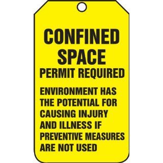 Accuform Signs TSS822PTP RP Plastic Confined Space Tag, Legend "CONFINED SPACE PERMIT REQUIRED ENVIRONMENT HAS THE POTENTIAL FOR CAUSING INJURY AND ILLNESS IF PREVENTITIVE MEASURE ARE NOT USED", 3 1/4" Width x 5 3/4" Height, Black on Ye