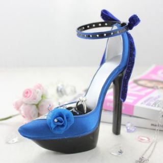 Elegant Rose Platform Shoe Ring and Earring Holder   Blue   7W x 4H in.   Trinket Boxes