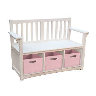 Guidecraft Classic White Bench with Baskets   Toy Storage