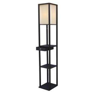 Adesso Parker 3133 Shelf Lamp with Drawer   Black   Floor Lamps