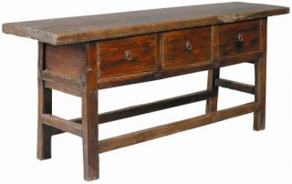 3 Drawer Reclaimed Wood Butcher Table / Server   Brown   Buffets & Sideboards