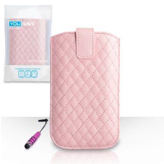 Yousave Accessories Nokia Lumia 825 Case Baby Pink Diamond PU Leather Auto Return Pouch Cover With Mini Stylus Pen Cell Phones & Accessories