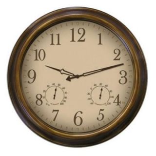 Ashton Sutton Brass Finish metal case with humidity and temperature subdials. Indoor/Outdoor wall clock   18 diam.in.   Outdoor Clocks