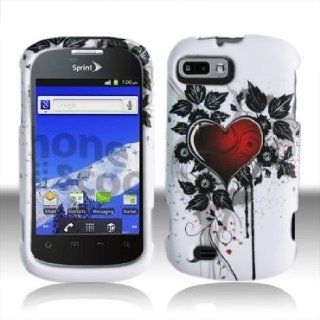 ZTE Fury N850 N 850 White with Red Love Heart Black Flower Leaves Design Rubber Feel Snap On Hard Protective Cover Case Cell Phone Cell Phones & Accessories