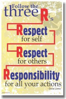 Follow the 3 R's   Respect for Self, Respect for Others, Responsibility for All Your Actions   Dalai Lama   Classroom Motivational Poster  Themed Classroom Displays And Decoration 