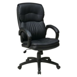 Office Star High Back Black Eco Leather Executive Chair with Padded Arms   Desk Chairs