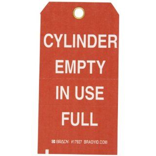 Brady 17927 5 3/4" Height, 3" Width, B 853 Cardstock, White On Red Color Cylinder Status Tag, Front And Back Legend "Cylinder Empty In Use Full" (Pack Of 100) Industrial Lockout Tagout Tags