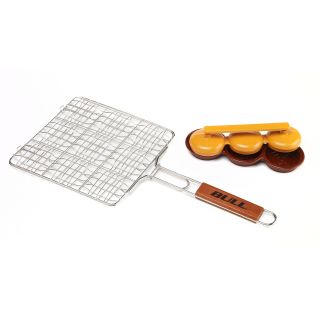 Bull Stainless Mini Burger Grilling Basket   Triple Patty Press   Grill Accessories